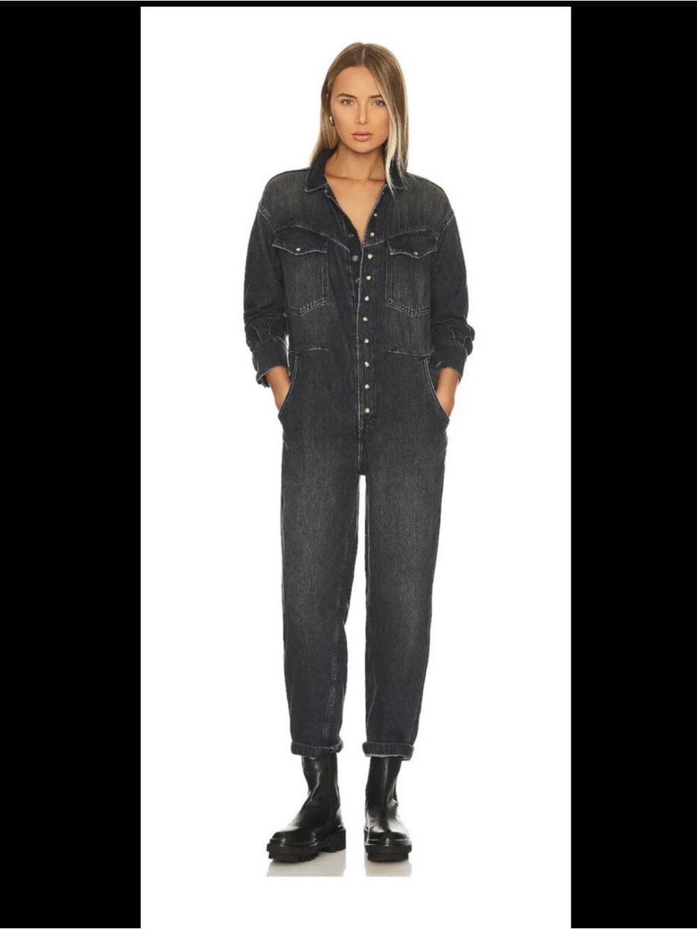 We The Free Black Denim Jumpsuit